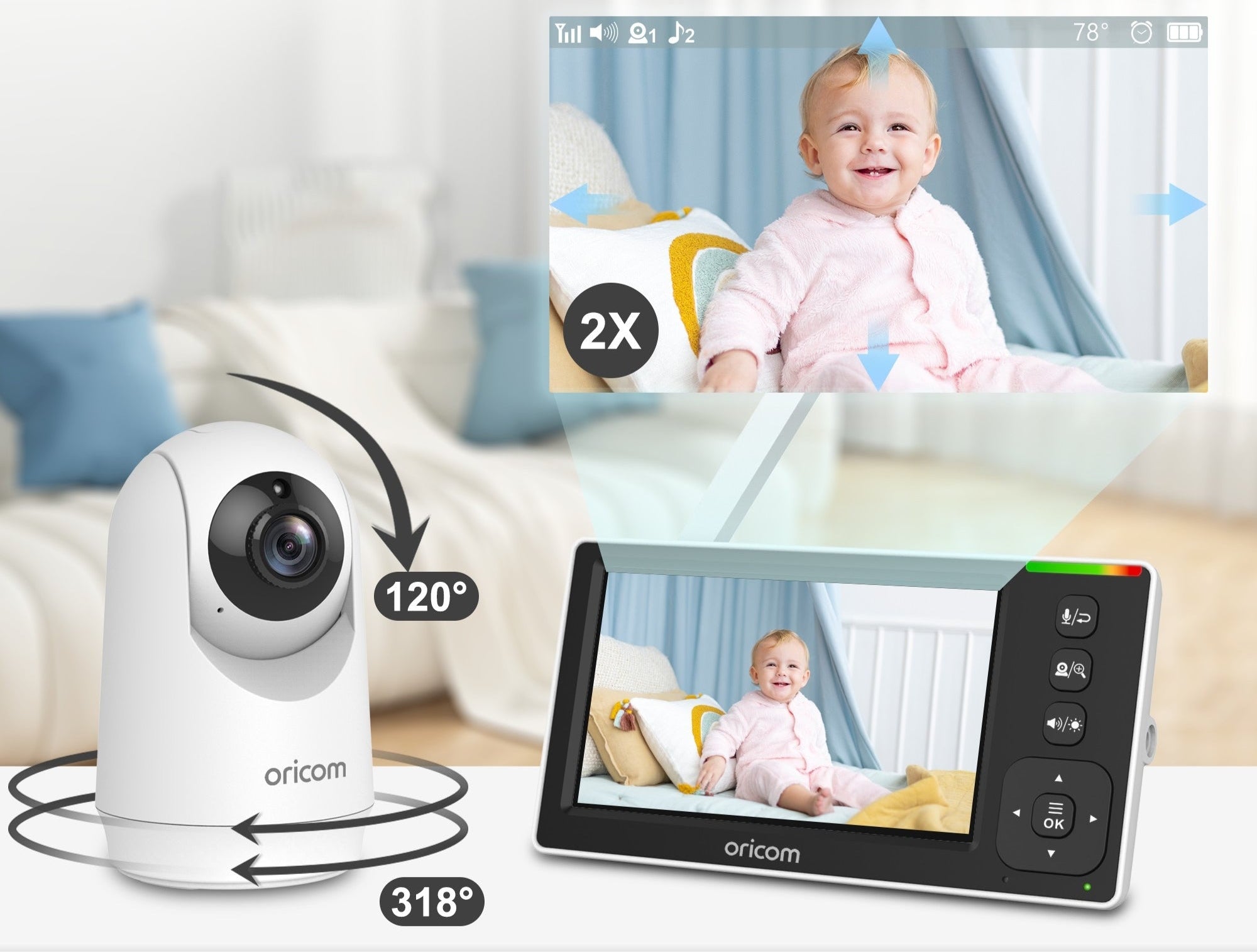 SC430 4.3" Video Baby Monitor With Motorised Pan-Tilt Camera